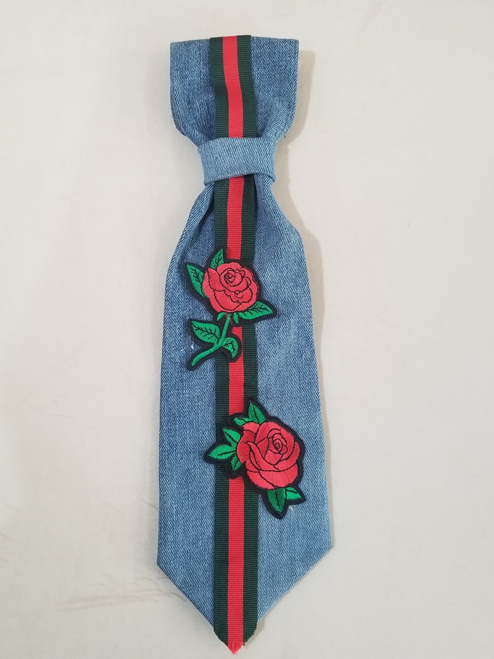 Denim Blue Floral Embroidered Womens Unisex Tie